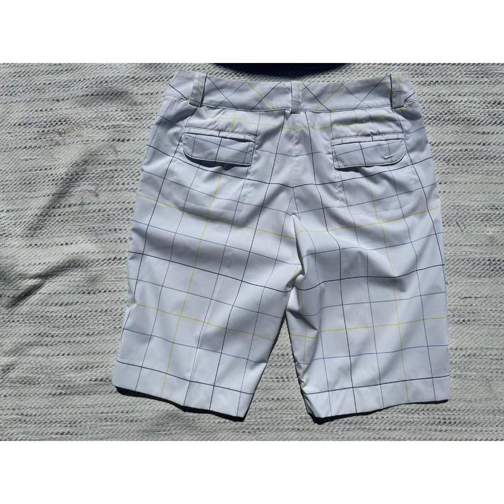 NIKE GOLF Shorts Medium White Blue Striped Chino Embroidered Swoosh Dri-Fit Mens - Picture 2 of 16